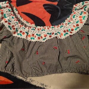 Retro Pinup Gingham Crop Peasant Top